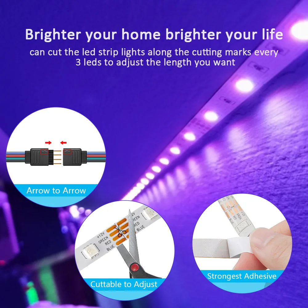 Led Strip RGB Lighting Music Sync, Color Changing for Party Home