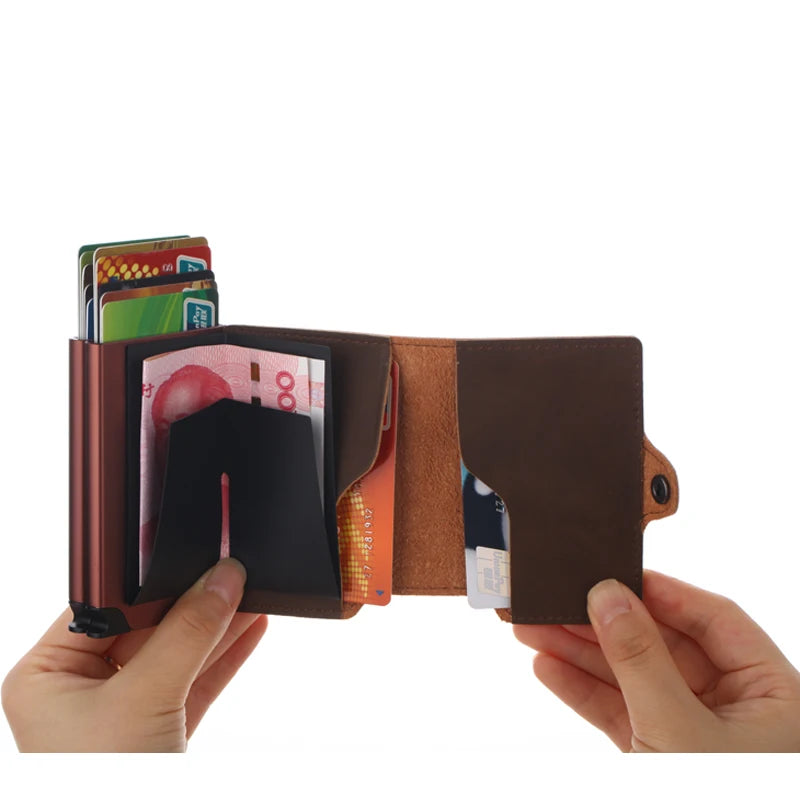 Double Aluminum Credit Card Holder with Automatic Pop-Up - Vegan