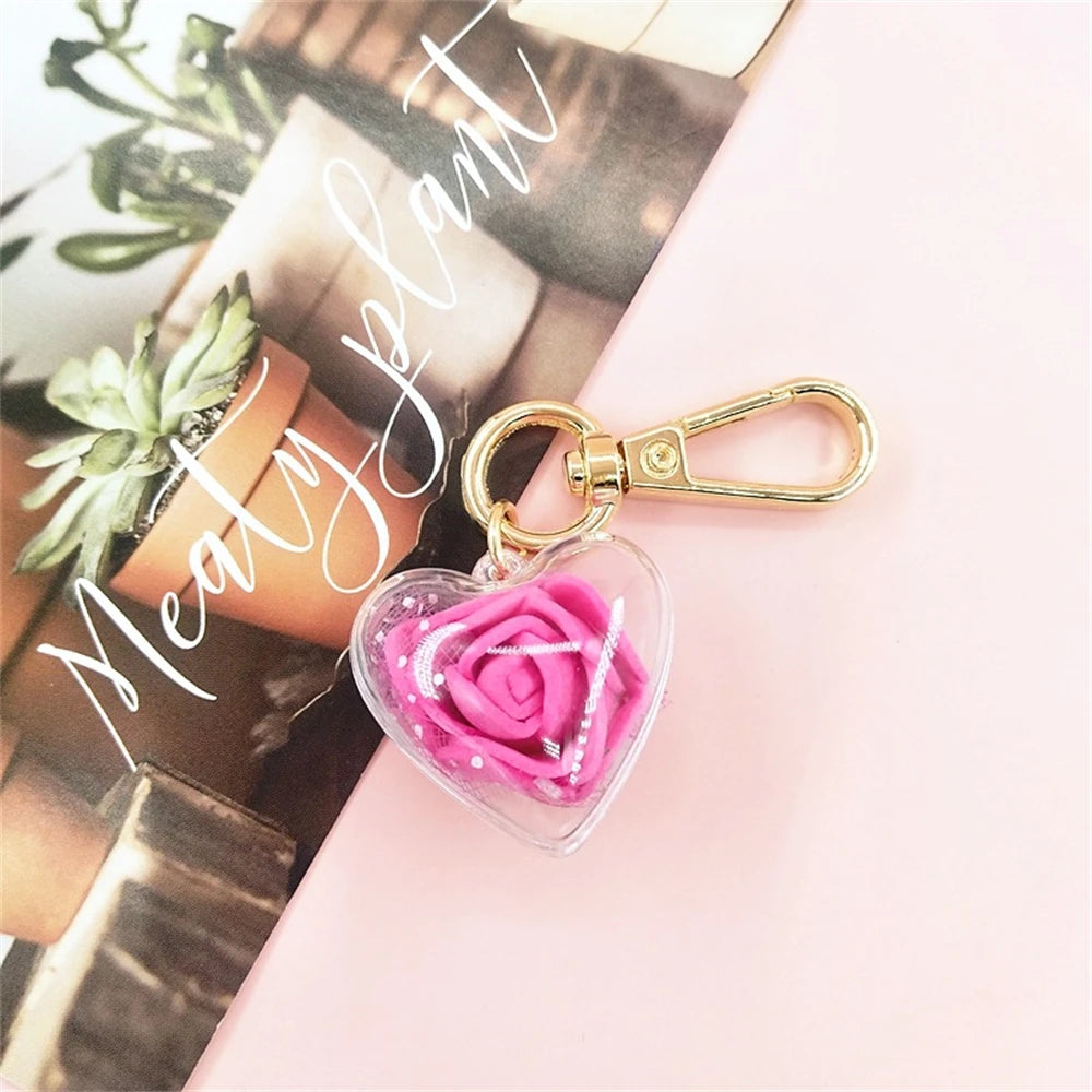 Cute Rose Keychain Love Heart