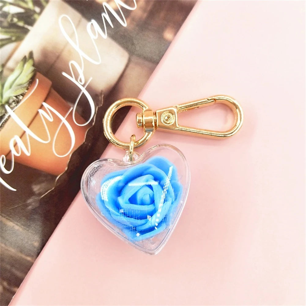 Cute Rose Keychain Love Heart