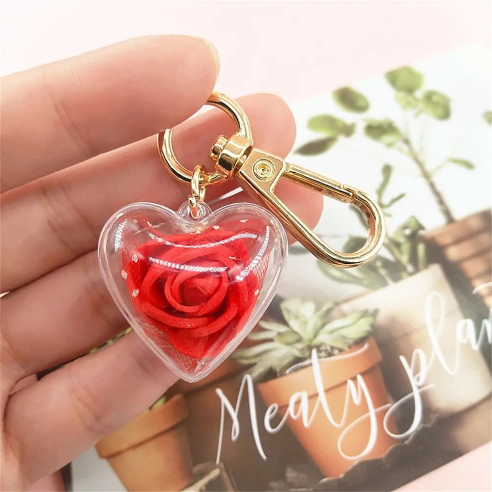 Cute Rose Keychain Love Heart