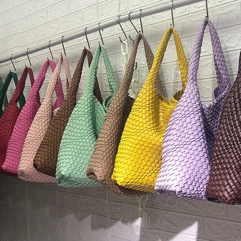 23 Colors Woven vegan leather Bag Large Capacity