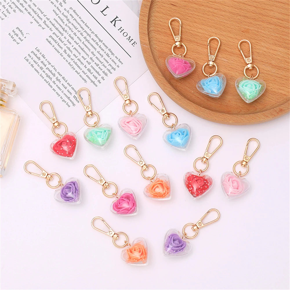 Cute Rose Keychain Love Heart