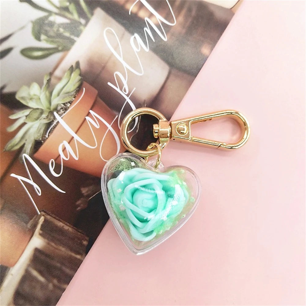 Cute Rose Keychain Love Heart